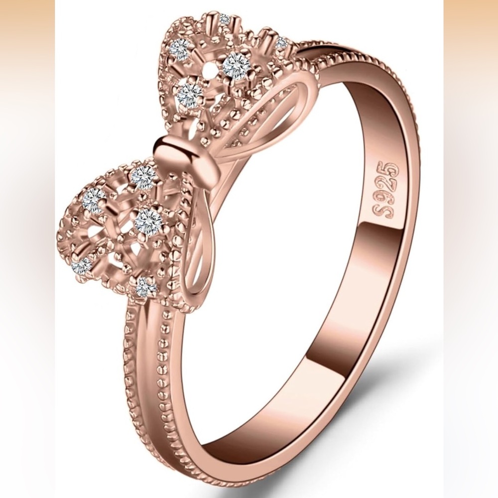NEW Rose Gold Plated-Bow Ring - Size 6